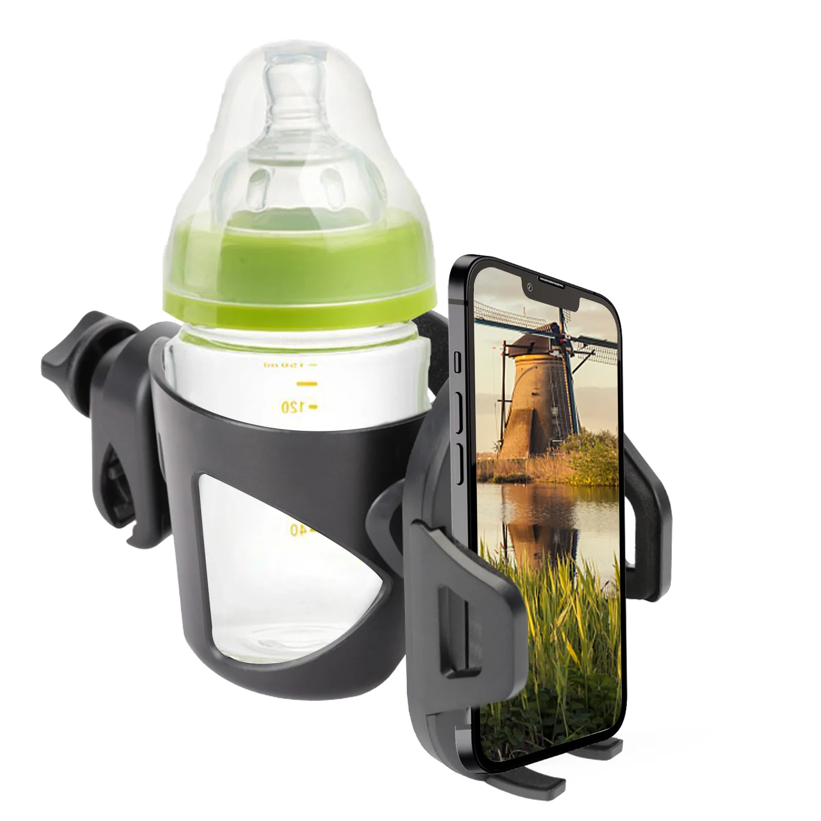 

Stroller Cup Holder With Phone Holder 2-in-1 Universal Baby Cup Bottle Holder For Stroller Bike Wheelchair Walker Scooter