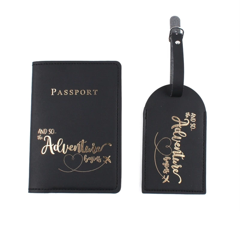 

1Set PU Leather Luggage Tag Passport Case Wallet for Couples Honeymoon Gift