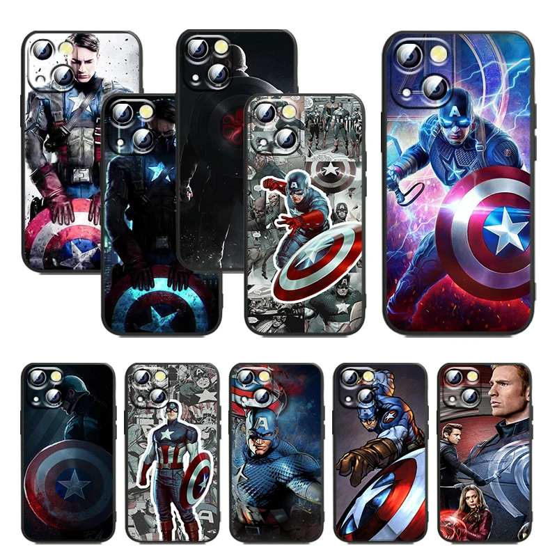 

Handsome captain america For Apple iPhone 11 12 13 Max Mini 5 6 7 8 X XR XS Pro Plus Black luxury Silicone Soft Phone Case Capa