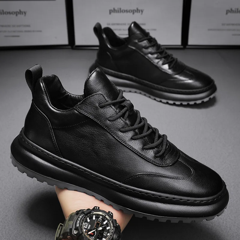 

Wnfsy Men Leather Casual Flats Shoes Platform Shoe Soft Sole Sports Sneakers Men's Comfortable Lace-up Shoes Zapatos Hombre