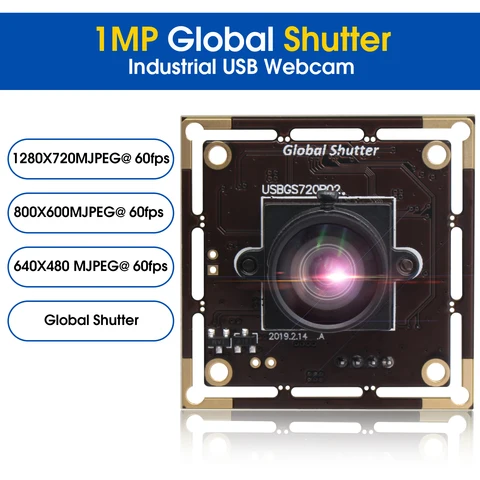 Веб-камера 1MP 60fps Global Shutter Color CMOS Mini UVC, USB-модуль камеры с объективом без искажений для захвата видео при движении