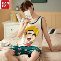 bandai anime men summer cotton sleeveless tank top shorts set comfortable casual outer wear pajamas homewear