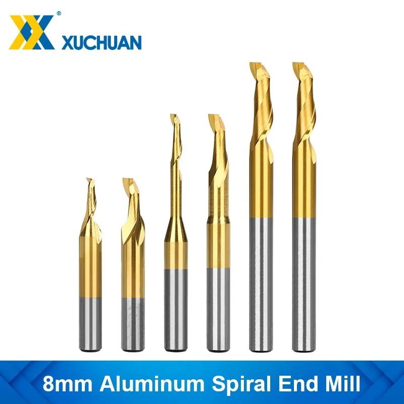 

Aluminum Spiral End Mill 8mm Shank HSS Milling Cutter Single Flute CNC Router Bit TiN Coated End Mill for Aluminum Wood Cutting