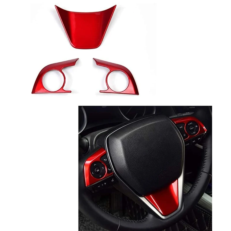 

3PCS Car Steering Wheel Cover Trim Decoration Frame Sticker For Toyota Camry XV70 2017-2019 Red