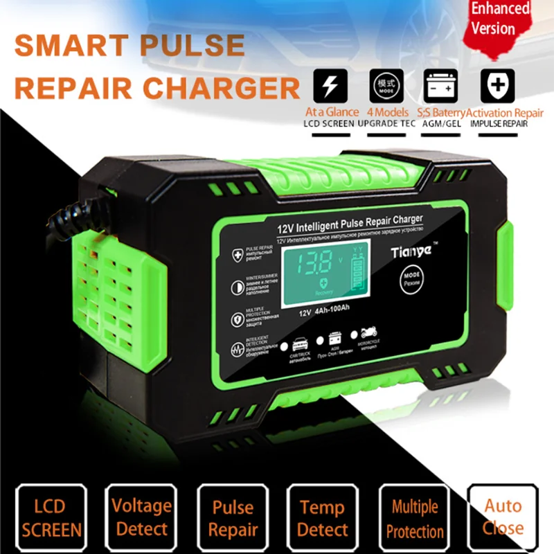 12V 6A Universal Digital Display starting charger for cars ​Motorcycle Battery Charger Power Pulse Battery Clips Starting Device