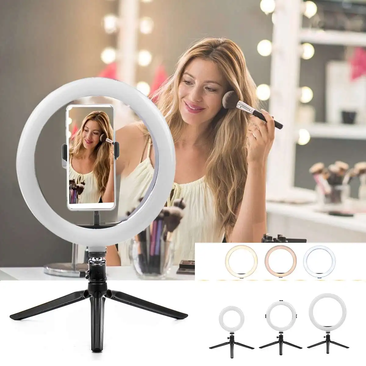 

Selfie Ring Light 10 Inch LED Ring Light With Mobile Holder Support Tripod Photography Lamp For Live Video Streaming