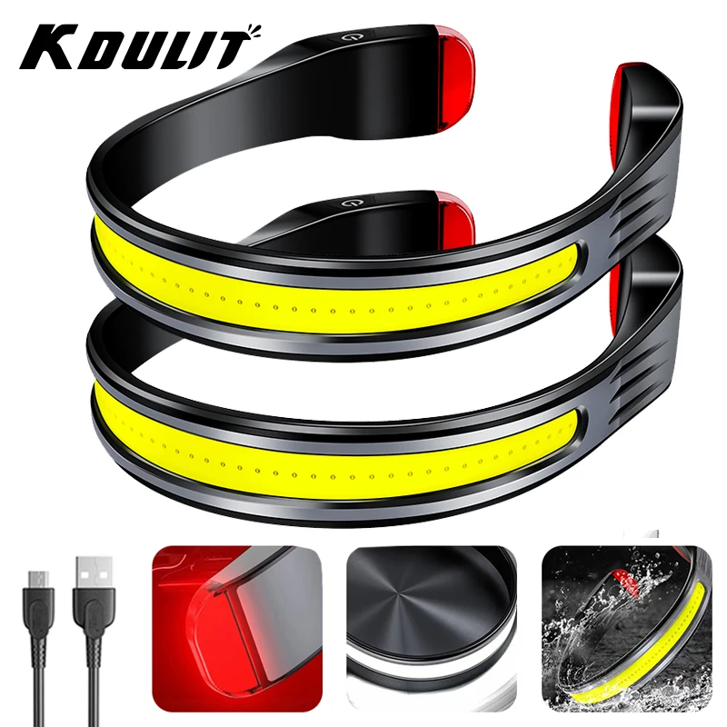 

KDULIT Portable COB Flood Light Headlight Outdoor Running Headlight USB Rechargeable Headlight Warning Light Reading Light