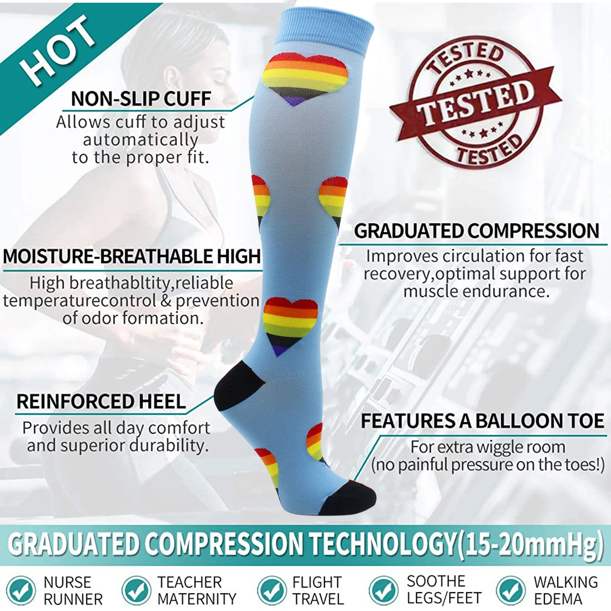 Compression Socks Men Women Best Graduated Athletic 15-20 mmHg Professional Nursing Socks Outdoor Travel Sports Running Socks