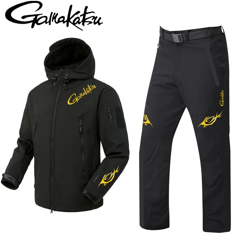

2023 новый костюм для рыбалки Gamakatsu осень-зима Флисовая теплая ветрозащитная куртка на молнии с капюшоном регулируемые штаны для рыбалки с эластичным поясом