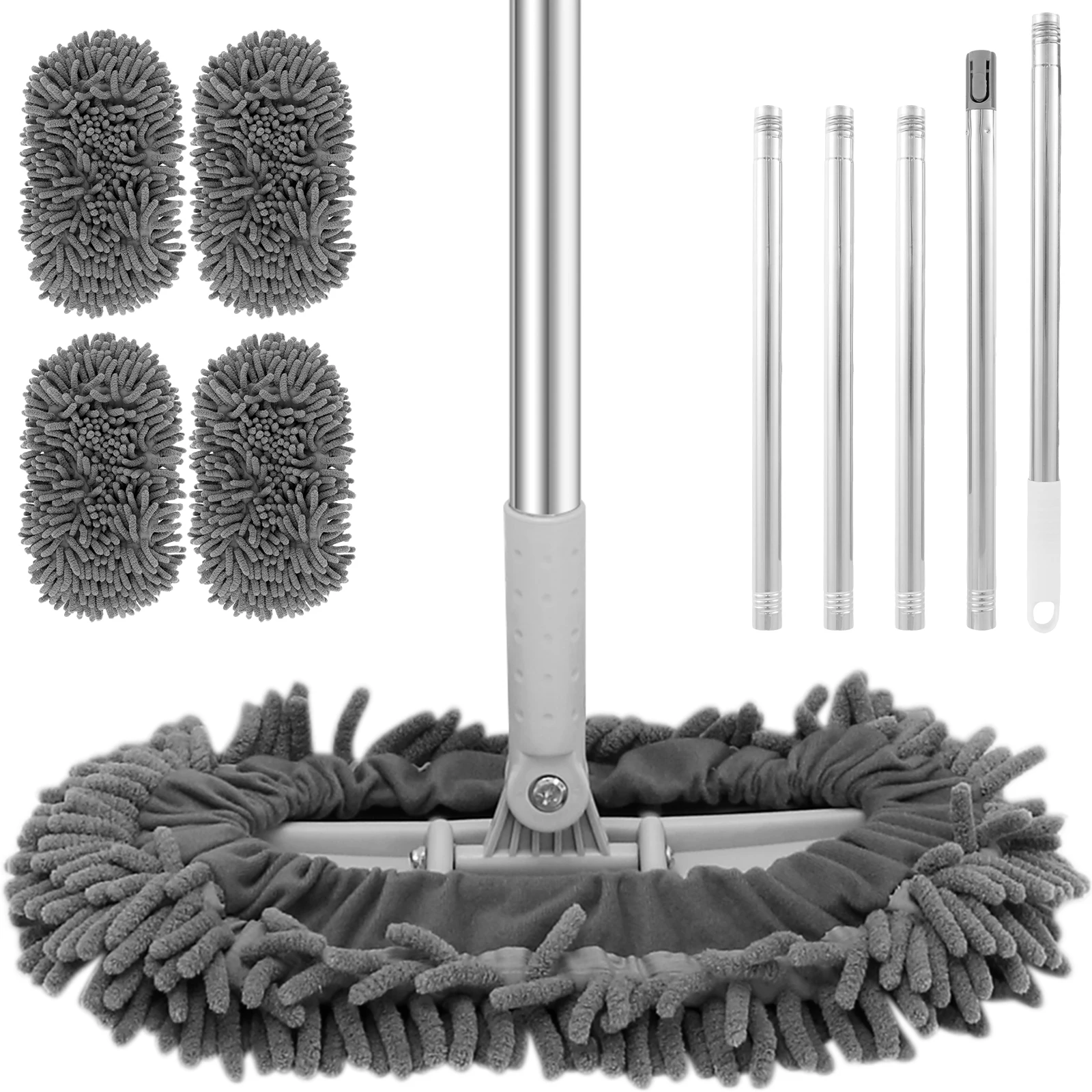 

Новая Швабра для мытья стен с ручкой 70 дюймов вращающаяся на 360 ° эргономичная швабра с 4 сменными подушечками из синели Гибкая стена