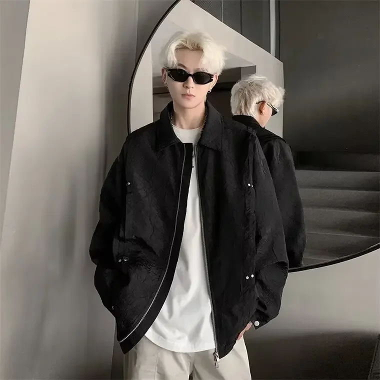 Модная брендовая мужская куртка на молнии верхняя одежда укороченные лацканы с