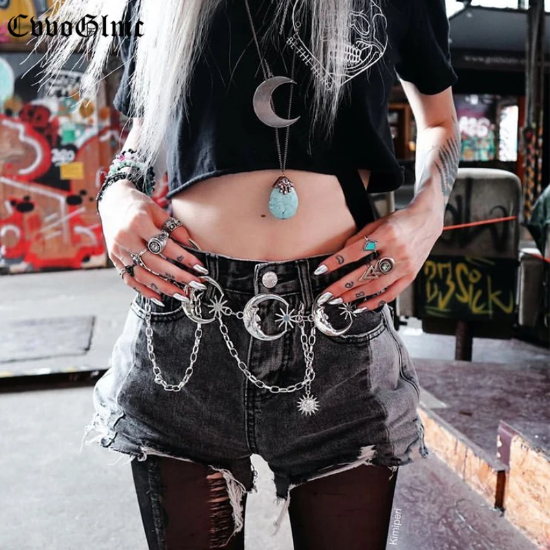 

Harajuku Metal Moon Belt Designer Gold Tassel Retro Punk Y2K Sun Moon Star Pendant Body Chain Woman Cowboy Corset Belts for Jean