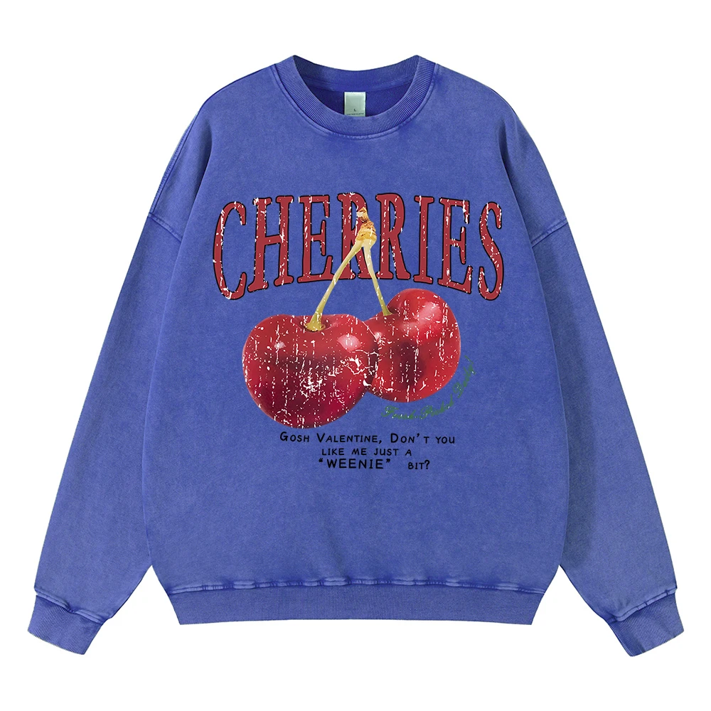 Винтажные потертые мужские свитшоты с рисунком вишни повседневные свободные