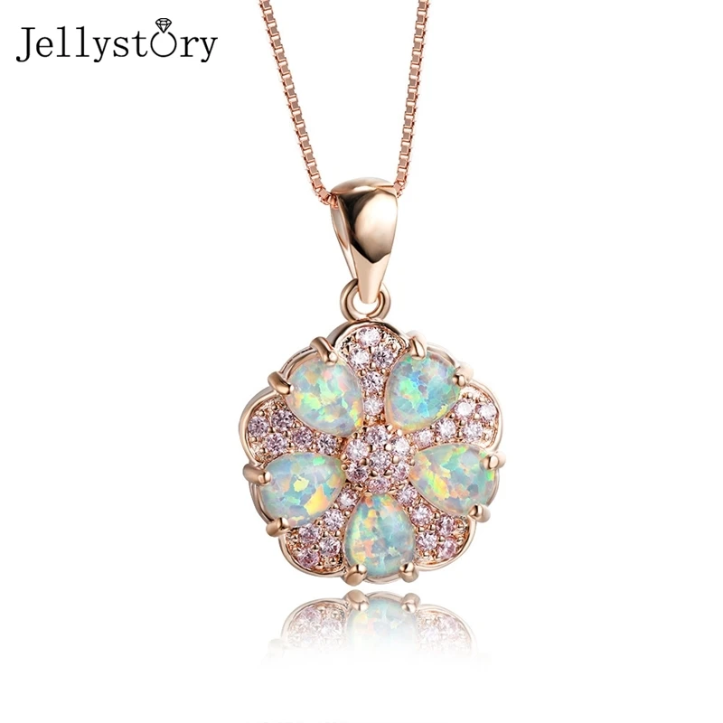 

Jellystory Simple Flower Opal Necklaces For Women 925 Sterling Silver Diamond Gemstone Pendant Wedding Anniversary Jewelry Gifts
