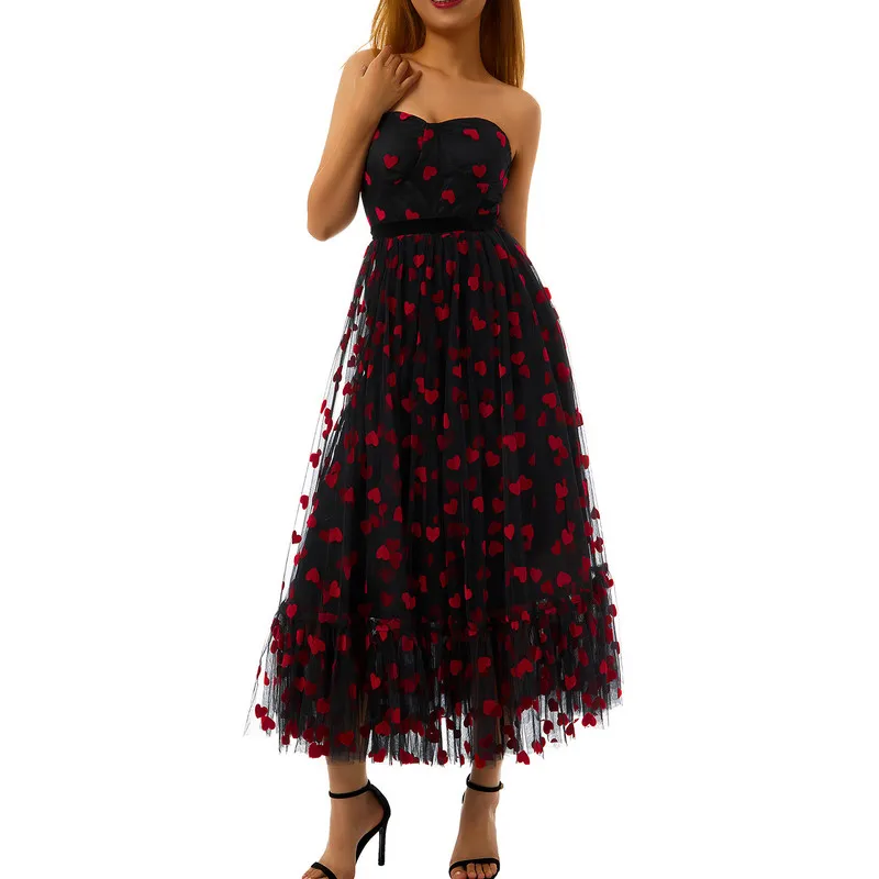 

Female Sweet Dress Evening Party Fall Winter Clothes 2022 Chic Elegant Vintage Sexy Lace Off Shoulder Sleeveless Dress Gala Prom