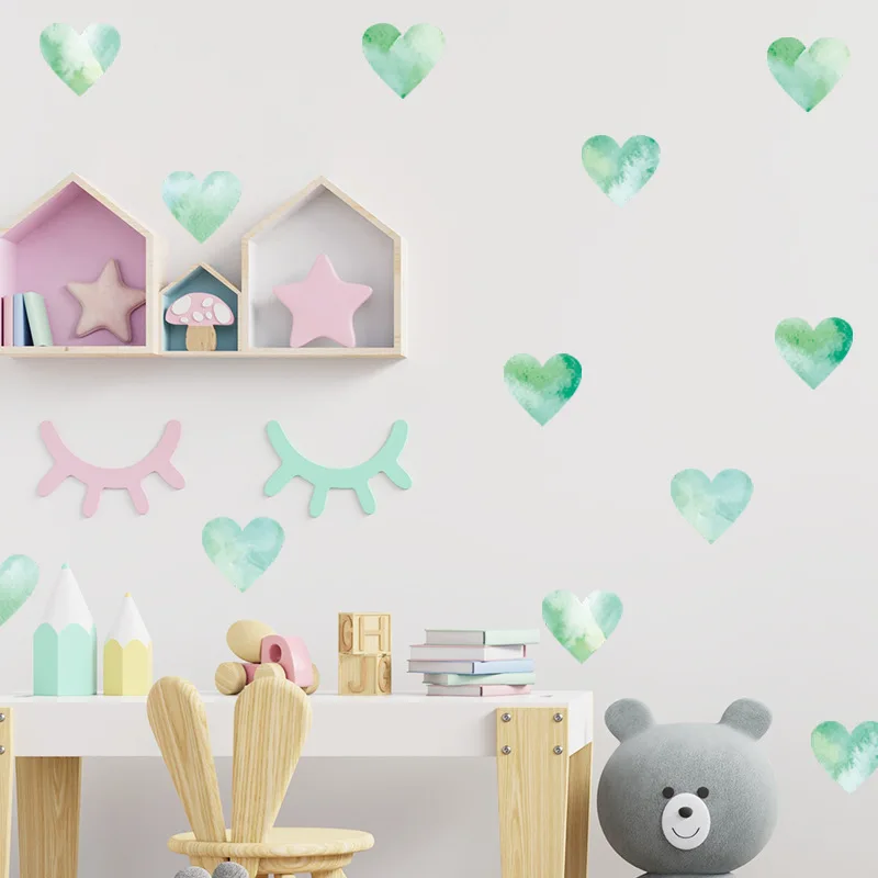 

Painted Green Heart Wall Sticker Watercolor Dot Door Windows Bedroom Offices House Wardrobe Refrigerator Porch DIY Home Decor