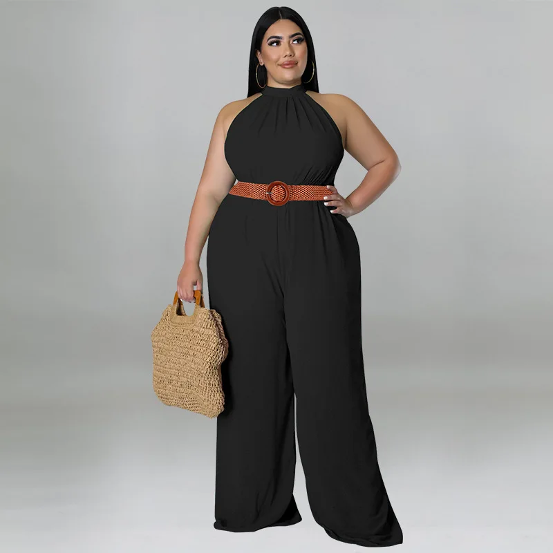 Plus Size Women's Clothing 2022 Fall New Casual Solid Color Belted Ladies Jumpsuits XL-5XL Oversized