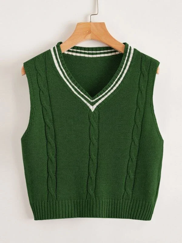 

Women's Sweater Vest V Neck Knit Tank Top Sleeveless Striped Sweater Pullover