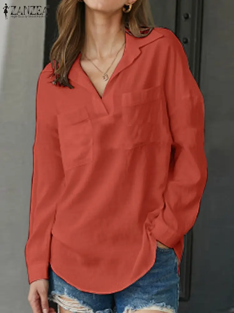 

Stylish Women Spring Blouse ZANZEA Elegant V Neck Long Sleeve Solid Shirt 2023 Fashion OL Work Tops Femininas Casual Blusas