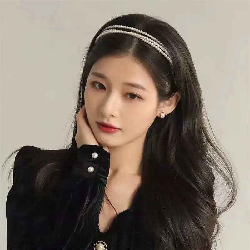 Charming Retro Pearl Hair Band Korean Sweet Elegant Multi Layered Design Headband Banquet Hair Accessories for Women Headdress