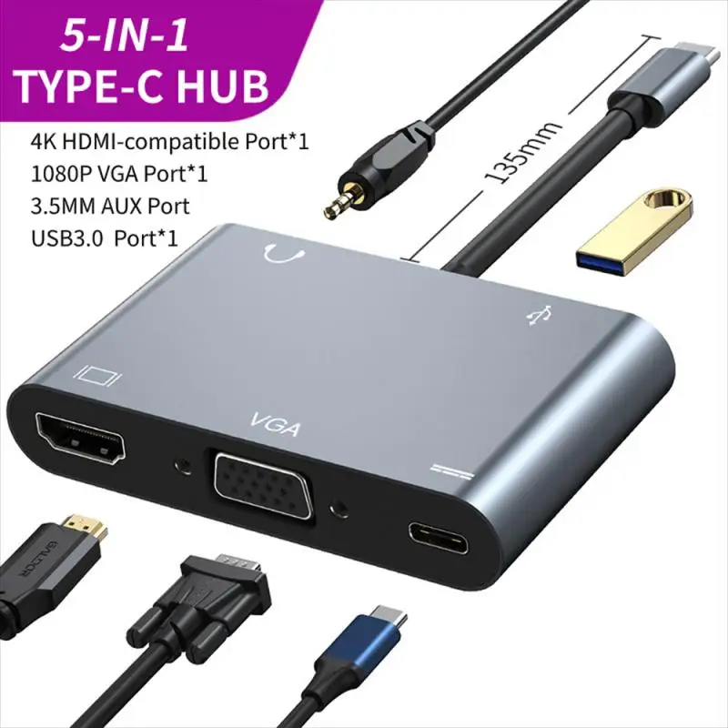 

USB-концентратор 4 в 1, совместимый с VGA, HDMI, USB 3,0