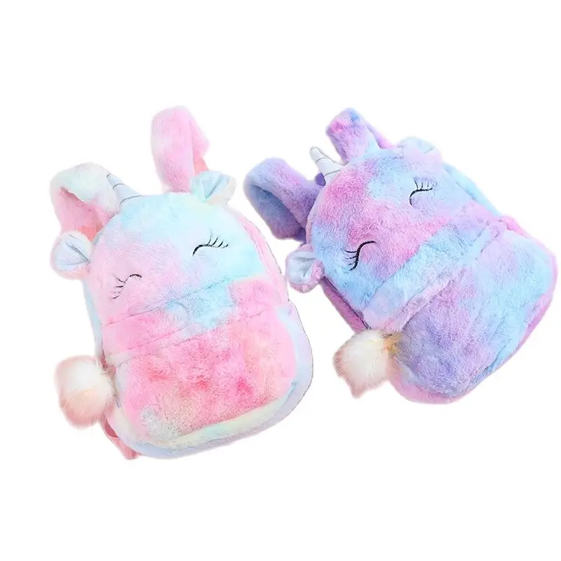 Cartoon Kids  Backpack for Girls Pink Travel Backpacks with Pom Ball Cute  Girl Schoolbags Winter Plush Bookbag 16inch