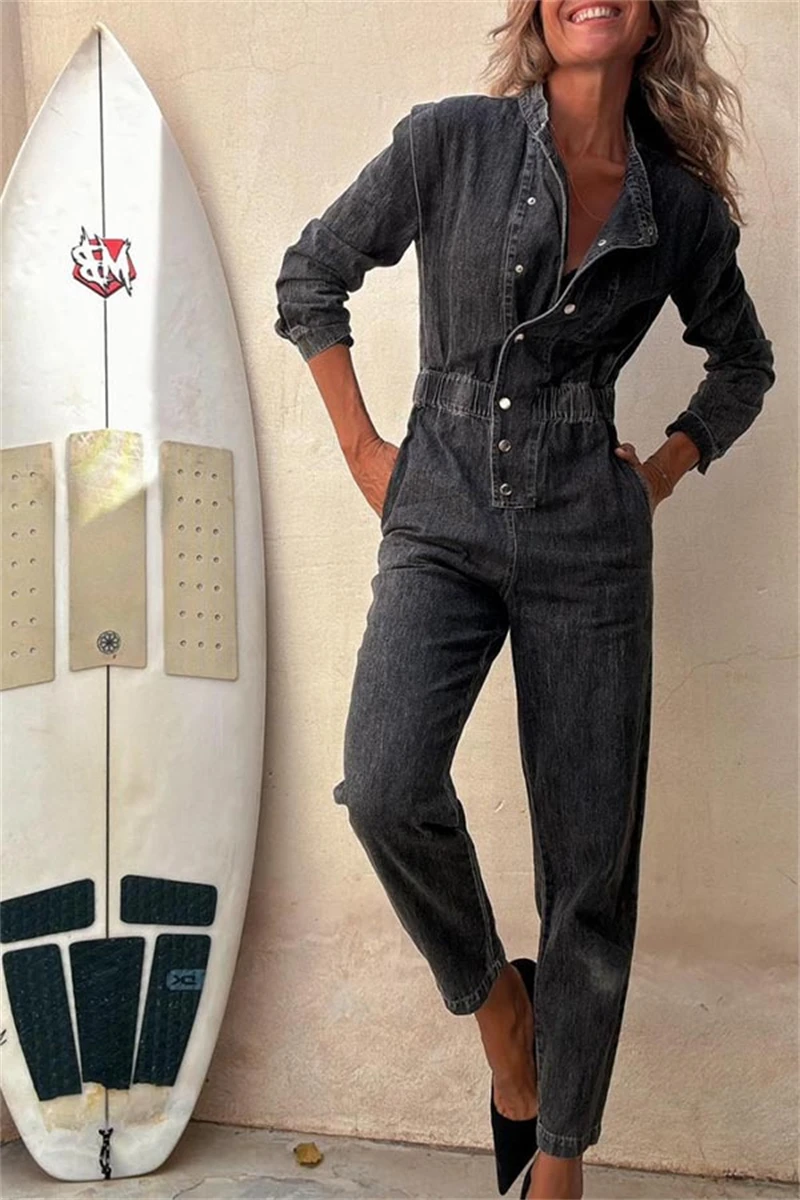 Уличная одежда джинсовые комбинезоны осенняя 2024 женские с длинными рукавами и