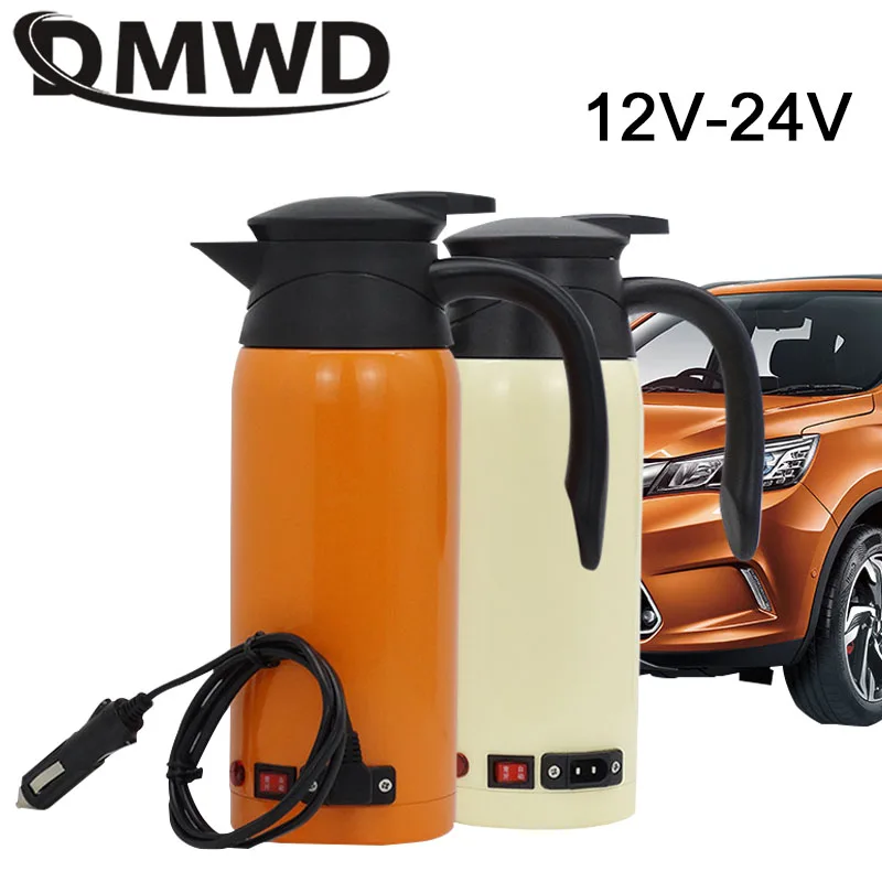 DMWD 12 В 24 В нагревательный стакан для автомобиля из нержавеющей стали Электрический нагревательный автомобильный чайник для кемпинга дорожный чайник для воды кофе молока Термокружка