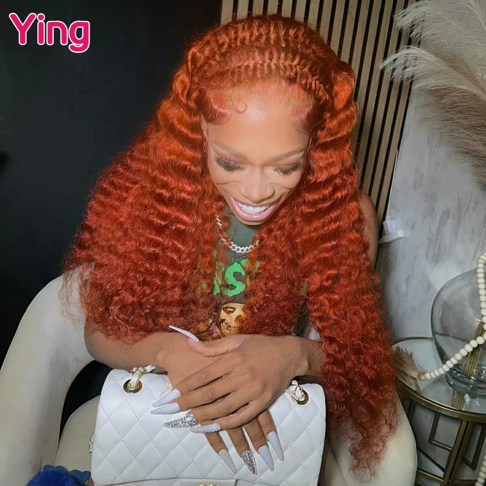 Волна воды Рыжий оранжевый цвет 13x4 13x6 Кружевные фронтальные парики Человеческие