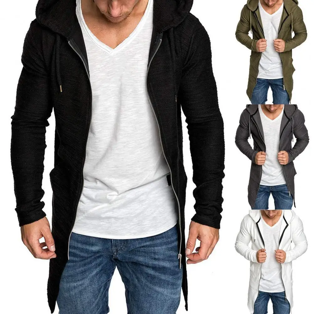 

Durable Hoodie Cardigan Breathable Warm Solid Color Wear Resistant Male Longline Cardigan