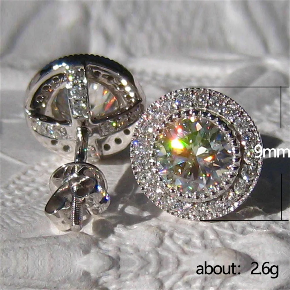 

Female Luxury Crystal Round Stud Earrings Vintage Silver Color Wedding Jewelry White Zircon Stone Earrings For Women