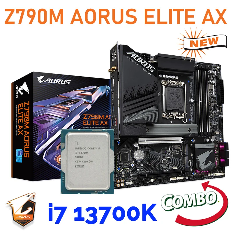 

LGA 1700 i7 13700K ЦП + Gigabyte Z790M AORUS ELITE AX WIFI DDR5 Intel Z790 материнская плата Combo i7 13700K 16 ядер Lga1700 ЦП подходит