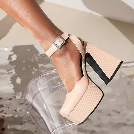 

Oversize Large size Big size High-heeled shoesSquare toe thick sole thick heeled shoes fashion banquet wedding Height Increasing