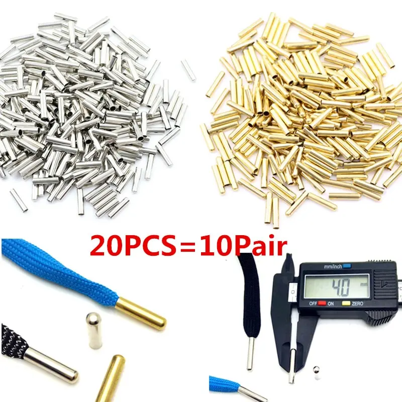 

20pcs=10pair Silver Gold 4x20mm Seamless Metal Shoelaces Tips Head Replacement Repair Aglets DIY Sneaker Kits