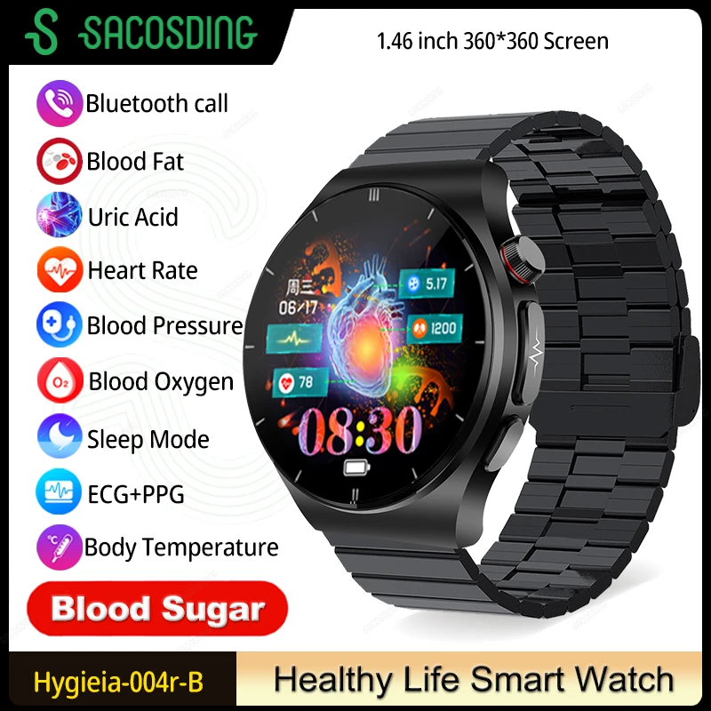 

AI Medical Diagnosis Smart Watch Bluetooth Call Blood Sugar Blood Lipid Uric Acid Monitor ECG Smartwatch HRV illness Screening