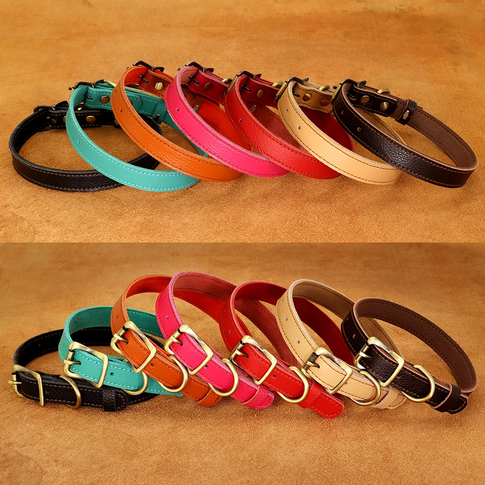 

Genuine Leather Dog Collar Adjustable Puppy Dogs Collars Real Leather Pet Necklace Soft For Small Dogs Chihuahua Pet Supplies