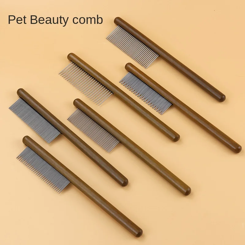 

Pet stainless steel wooden single row comb in addition to dog dog flea comb grate cat lice removal long needle comb