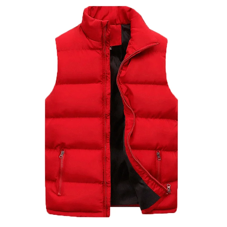 

Autumn Winter Warm Men Loose Waistcoats Casual Solid Sleeveless Stand Collar Zip Cotton Pad Vest Coats Outwear BSDFS-M-03