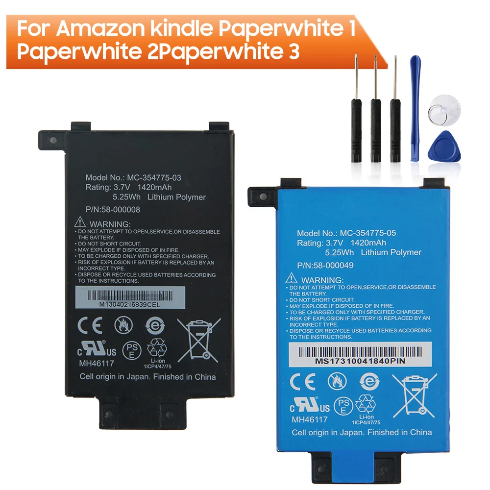 

Оригинальная запасная аккумуляторная батарея Φ для Amazon kindle Paperwhite 1 2 3 MC-354775-05 1420 мАч с бесплатными инструментами