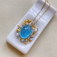 natural blue aquamarine gemstone pearl pendant 19 614 5mm aquamarine brazil 14k gold women fashion stone jewelry necklace aaaaa