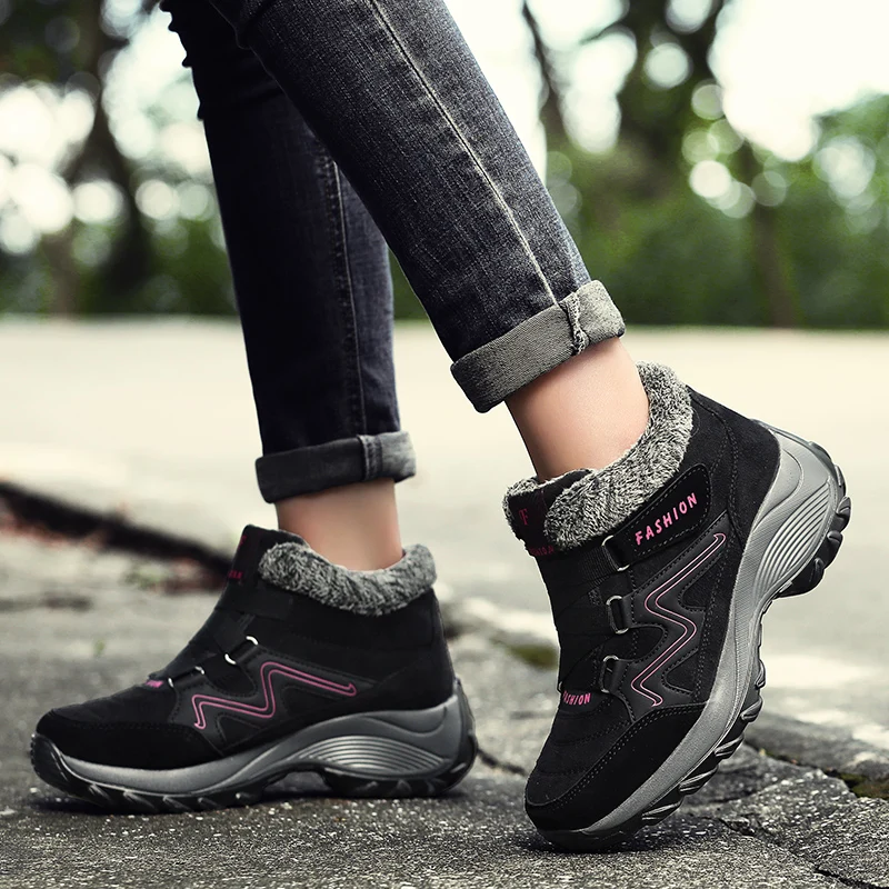 Women's Vulcanize Shoes Fleece Boots Winter Warm Plush Casual Shoes Wrap Ankle Snow Boots Female Outdoors Walking Shoes Non-slip