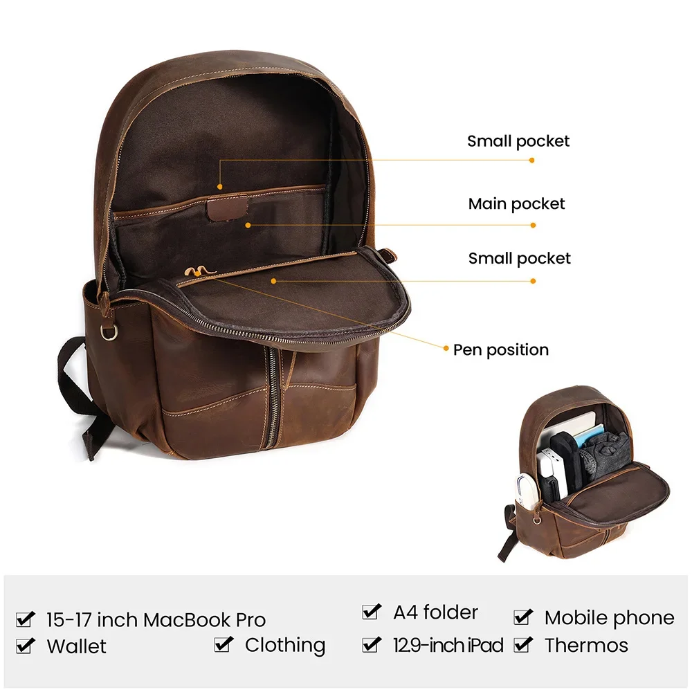 Вместительный рюкзак из натуральной кожи для мужчин школьный ранец ноутбука 15 6