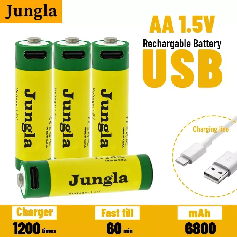 

NEW2023 100% 1.5V AA 6800mAh USB rechargeable li-ion battery for remote control mouse small fan toy battery+Charging line
