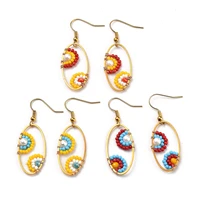 kissitty 35 pairs glass seed beads oval dangle earrings for women brass linking rings iron hook earrings jewelry findings gift