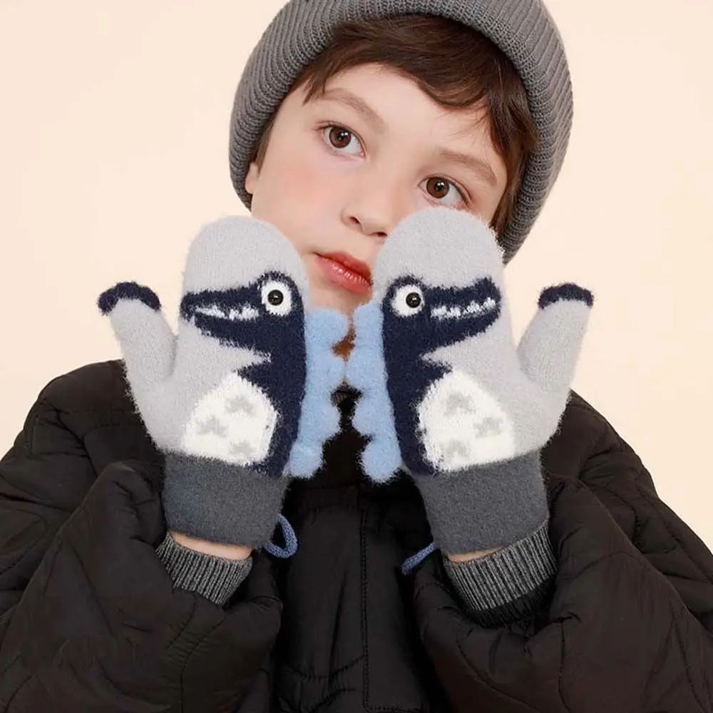 

Зимние плюшевые сохраняющие тепло плотные детские перчатки с мультяшным рисунком варежки с пальцами детские перчатки с динозаврами подвесные шейные перчатки