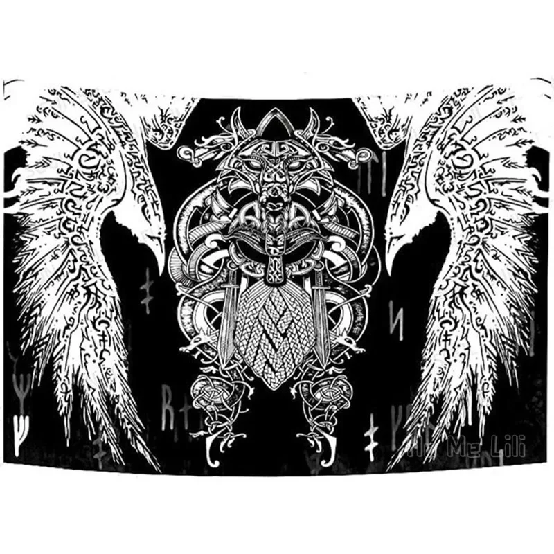 Шлем с черепом викингов близнецы вороны скандинавское искусство настенные