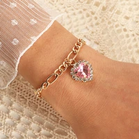 14k gold plated multicolor zircon crystal heart pendant bracelet bangles women jewelry fashion chunky figaro chain bracelets