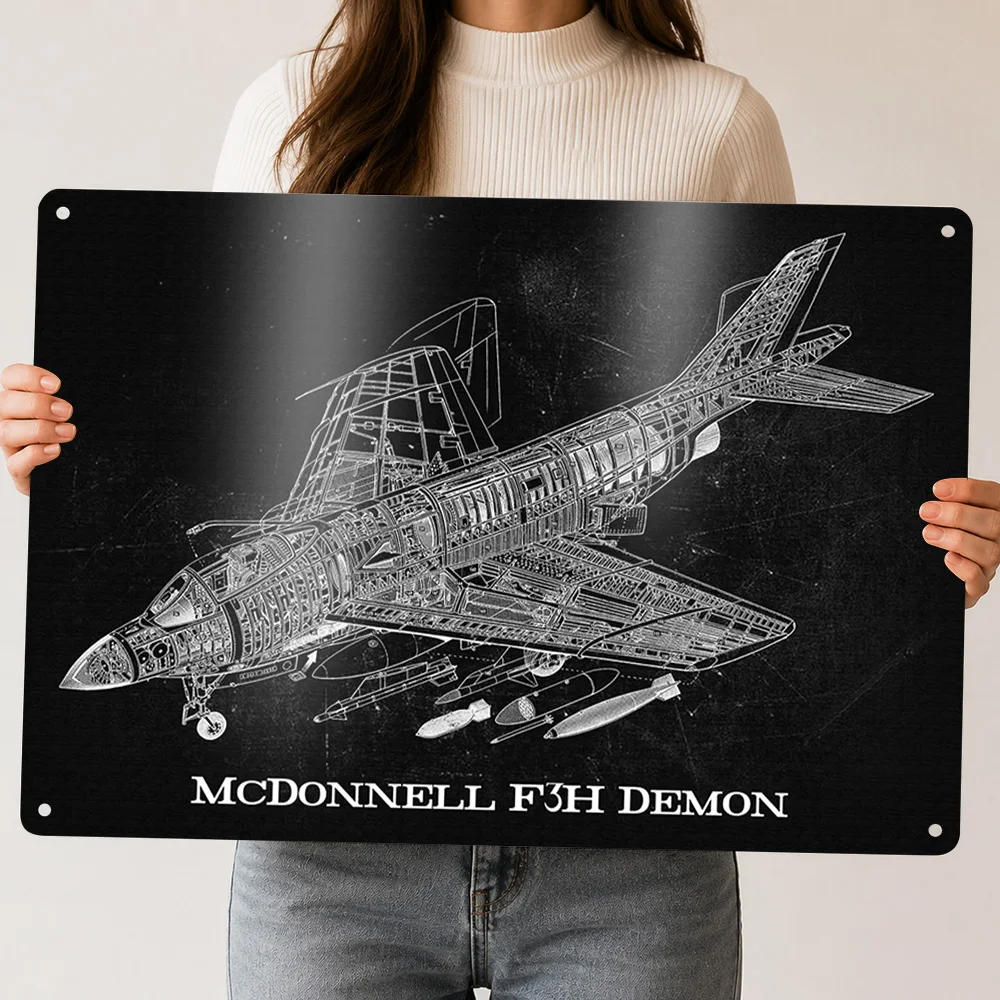 Фото Металлическая 3D-табличка McDonnell F3H Demon с индивидуальным текстом, настенный декор, жестяная вывеска для украшения дома, роскошный декор №1