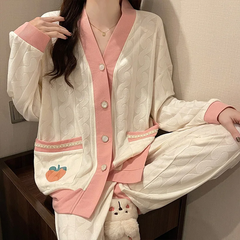 Long Sleeve Sweet Kawaii Set Women 2 Pieces Set Pajamas Spring Summer Sleepwear Female Outfits Pyjamas Sets