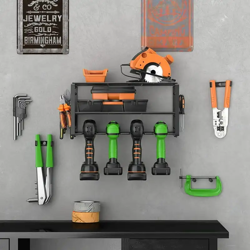 

Wall Power Tool Organizer and Storage Rack Garage Cordless Tool Shelf Storage squat rack gym equipment